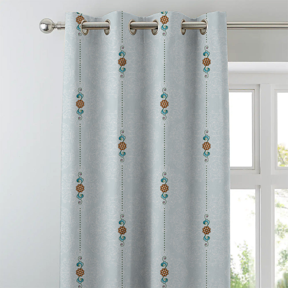 Ethnic Essence Floral Sky Blue Heavy Satin Room Darkening Curtains Set Of 2 - (DS274D)