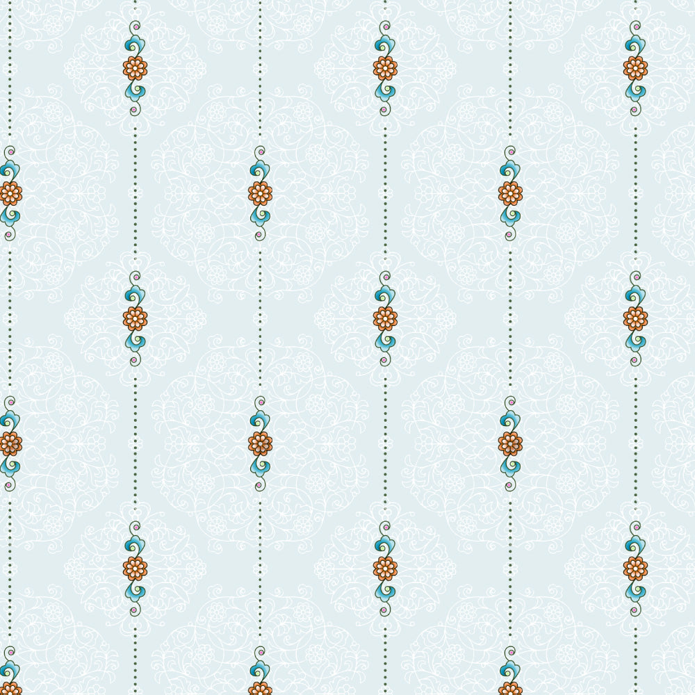 Ethnic Essence Floral Sky Blue Heavy Satin Room Darkening Curtains Set Of 2 - (DS274D)