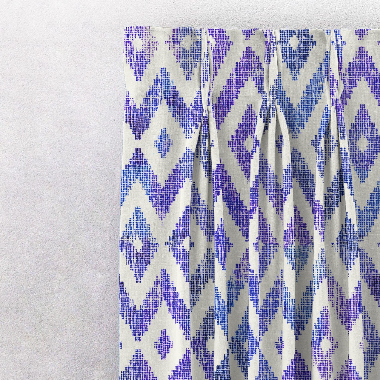 Chromatic Ikat Geometric Classic Blue Heavy Satin Room Darkening Curtains Set Of 2 - (DS276B)