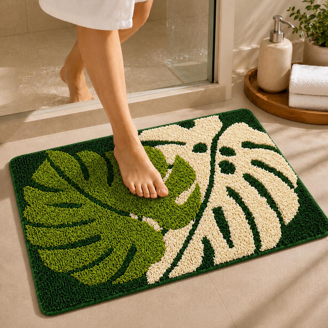 Two Leaf Green Bathroom Mat