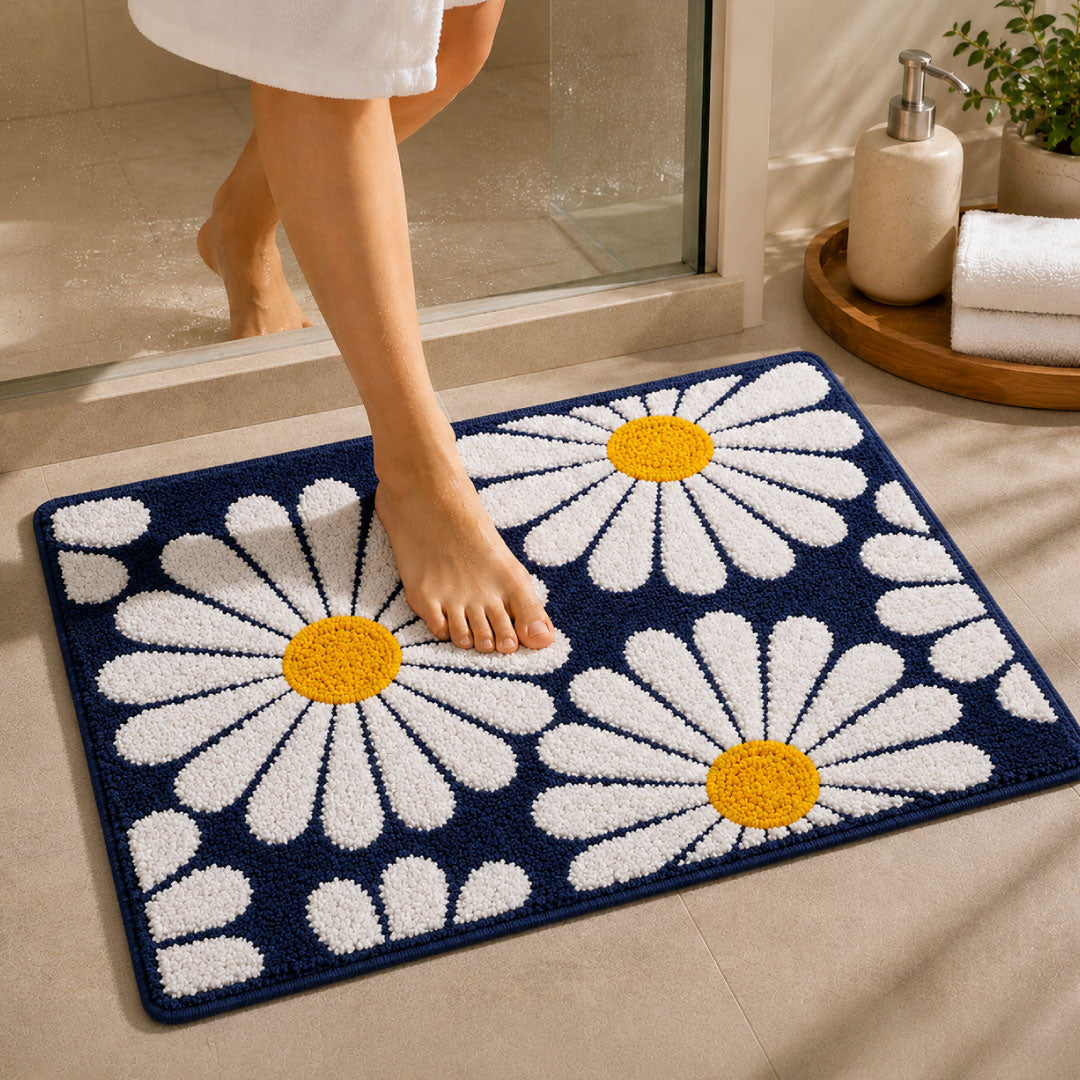 Flower Blue Bathroom Mat