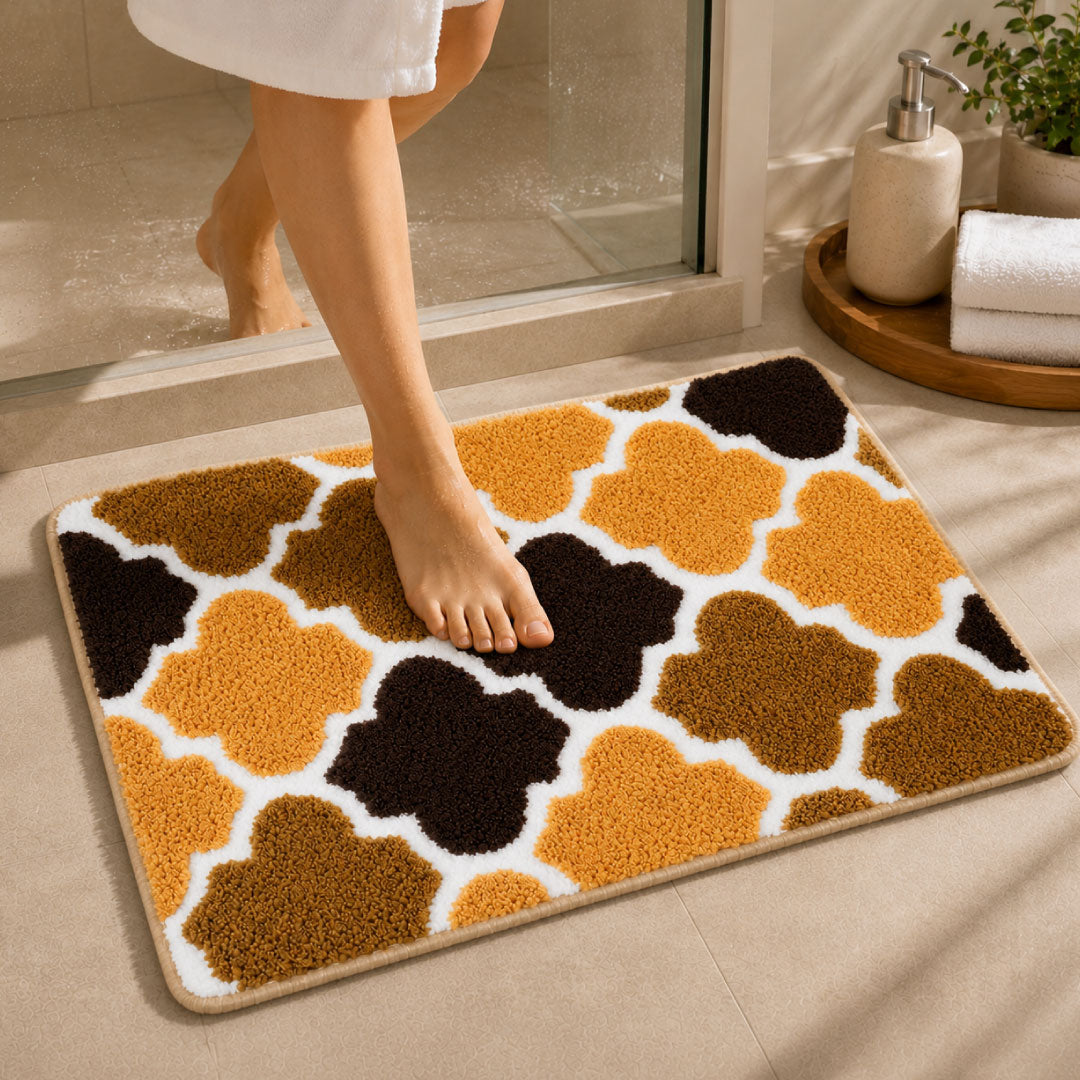 Ellipse Beige Bathroom Mat
