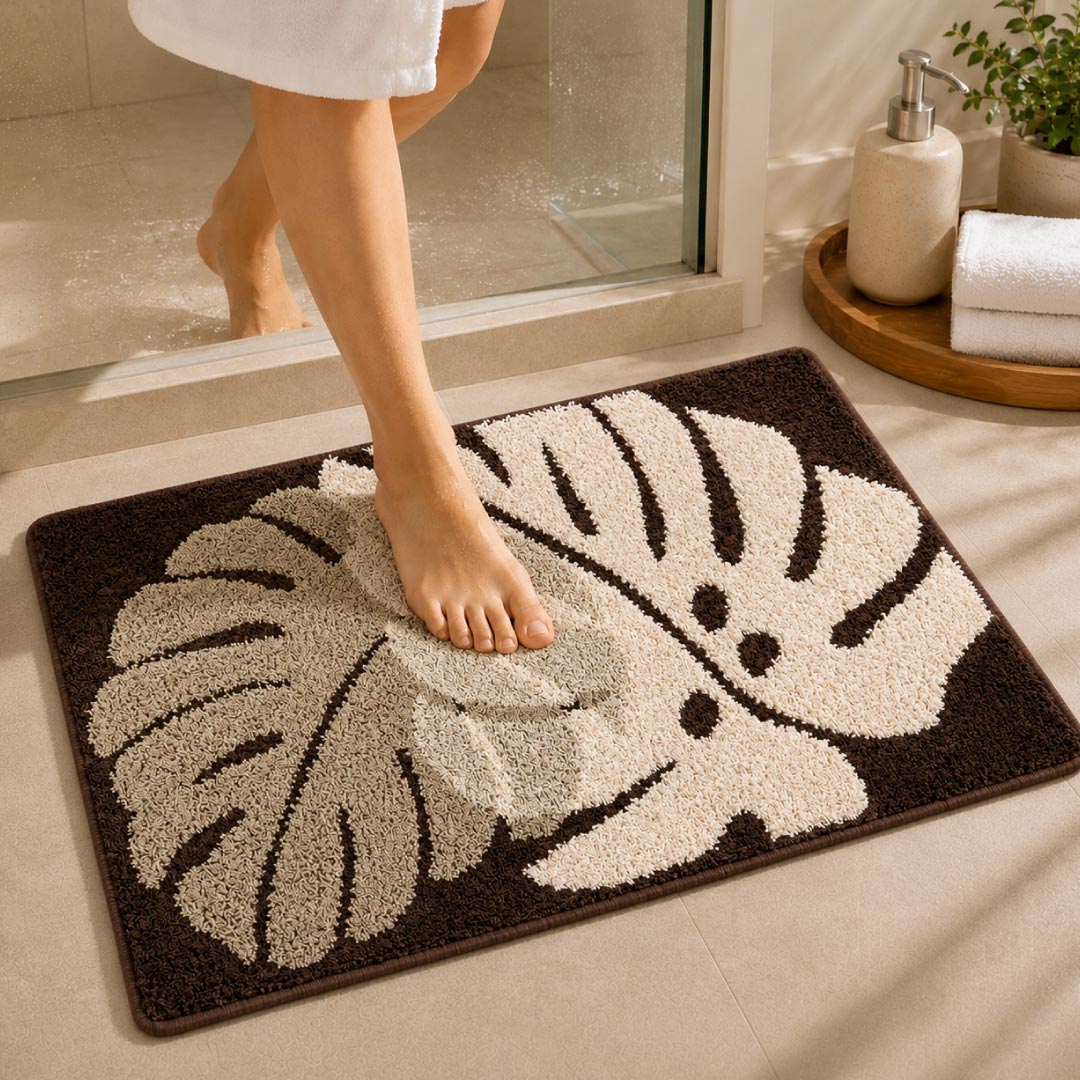 Two Leaf Brown Bathroom Mat