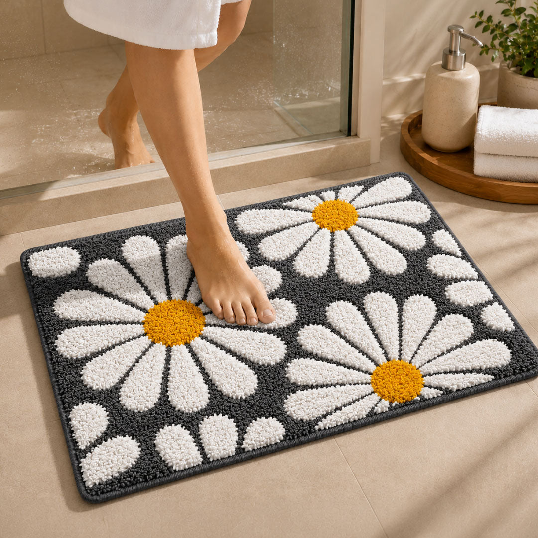 Flower Grey Bathroom Mat