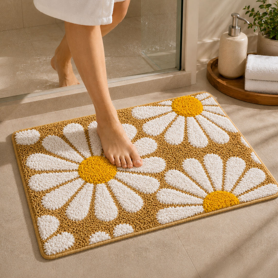 Flower Beige Bathroom Mat