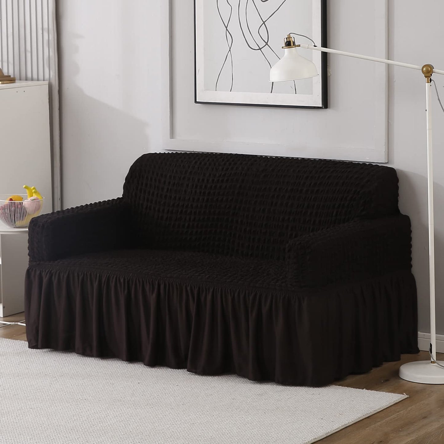 Elastic Stretchable Turkish 280 GSM Bubble Sofa Cover with Frill, Dark Chocolate