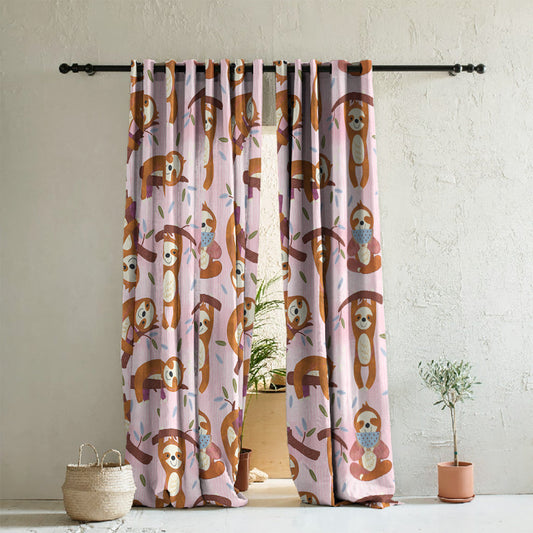 Sleepy Sloth Kids Baby Pink Heavy Satin Room Darkening Curtains Set Of 2 - (DS321B)