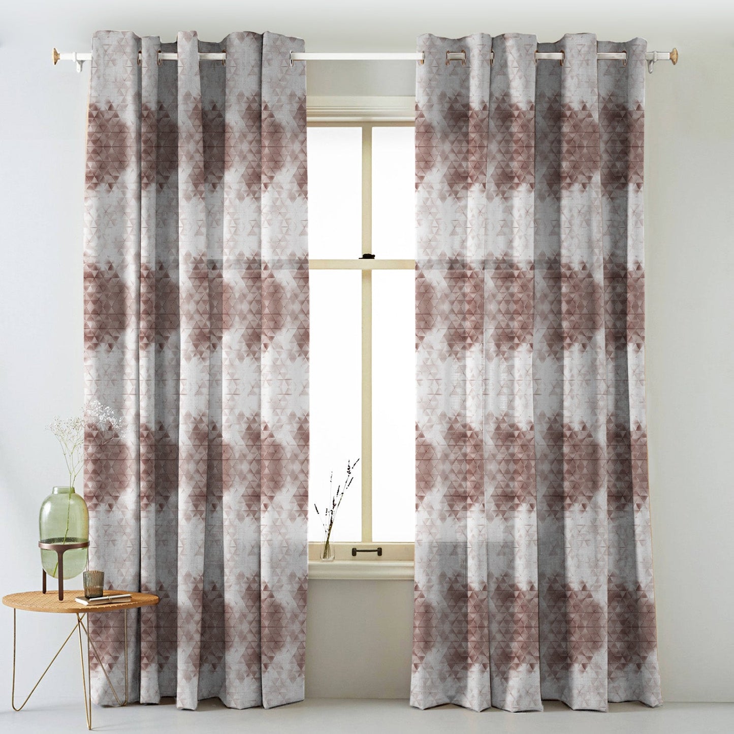 Elegent Geometric Print Matt Finish Room Darkening Curtain Set of 2 MTDS331B