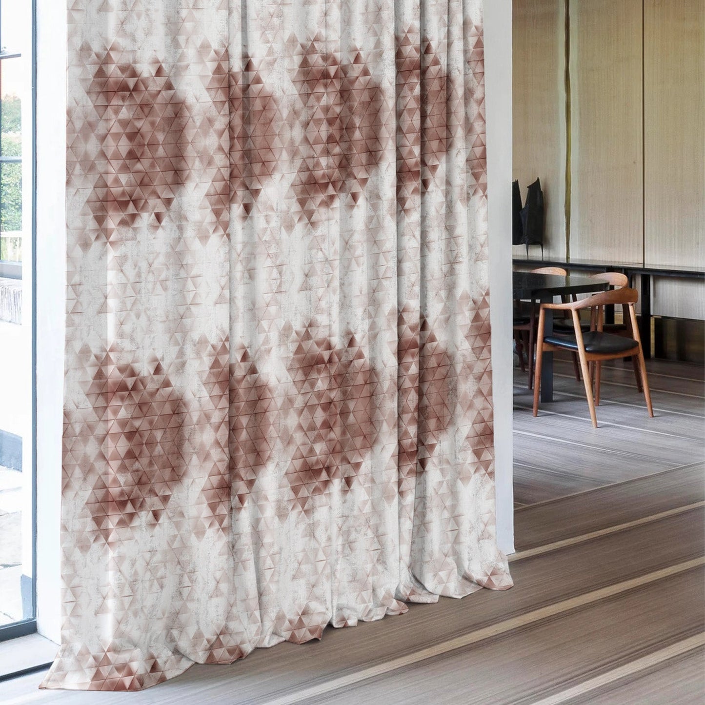 Elegent Geometric Print Matt Finish Room Darkening Curtain Set of 2 MTDS331B