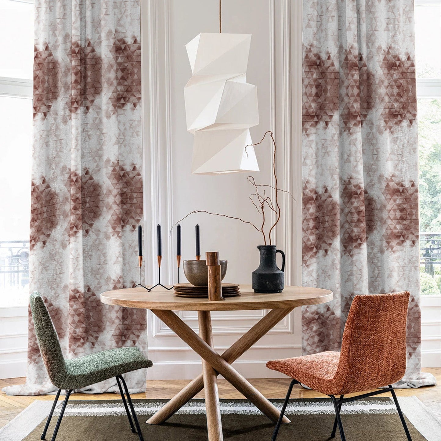 Elegent Geometric Print Matt Finish Room Darkening Curtain Set of 2 MTDS331B