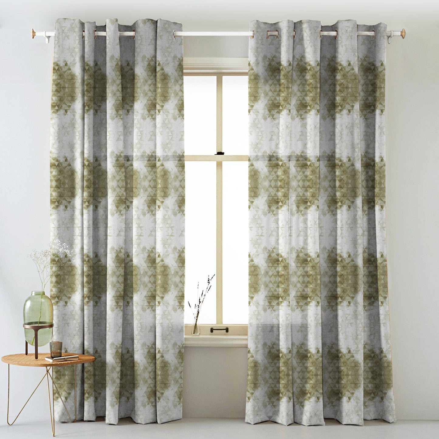 Elegent Geometric Print Matt Finish Room Darkening Curtain Set of 2 MTDS331C
