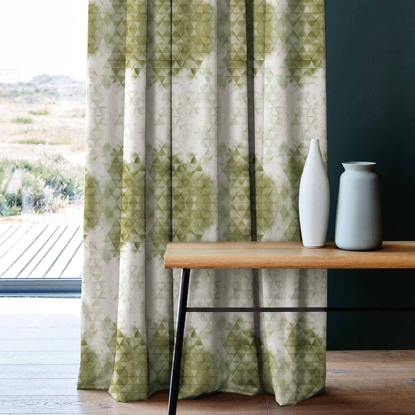 Elegent Geometric Print Matt Finish Room Darkening Curtain Set of 2 MTDS331C