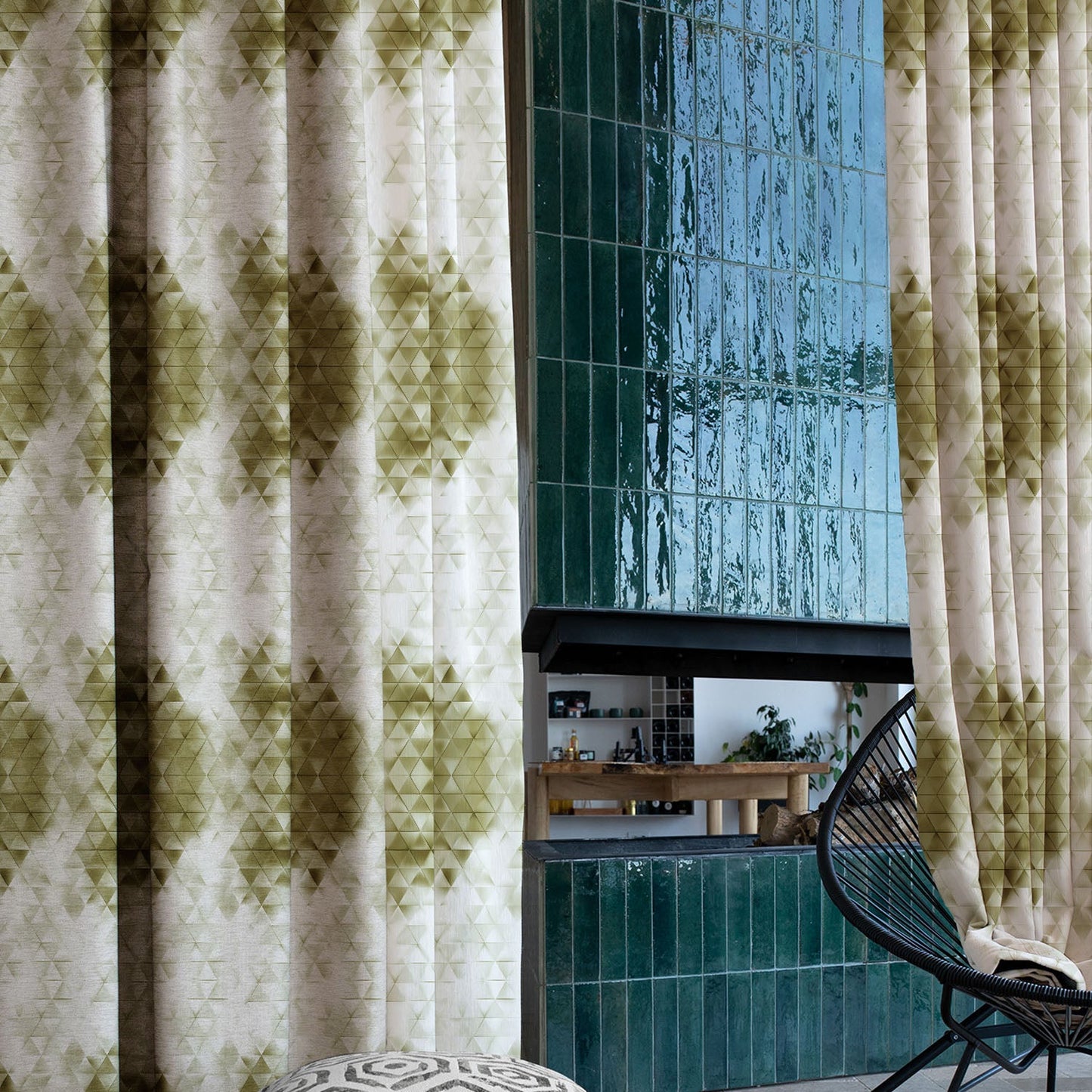 Elegent Geometric Print Matt Finish Room Darkening Curtain Set of 2 MTDS331C