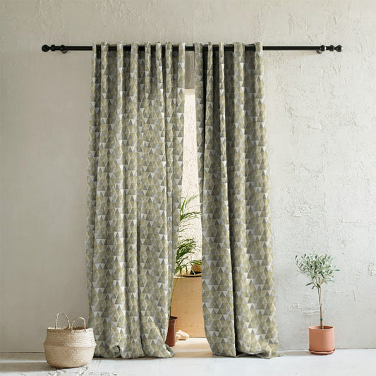 Petal Prism Geometric Dusty Olive Heavy Satin Room Darkening Curtains Set Of 2 - (DS339C)