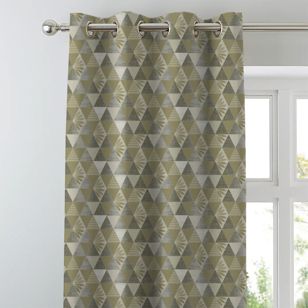 Petal Prism Geometric Dusty Olive Heavy Satin Room Darkening Curtains Set Of 2 - (DS339C)