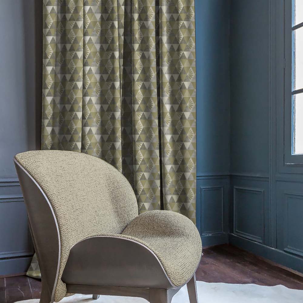 Petal Prism Geometric Dusty Olive Heavy Satin Room Darkening Curtains Set Of 2 - (DS339C)
