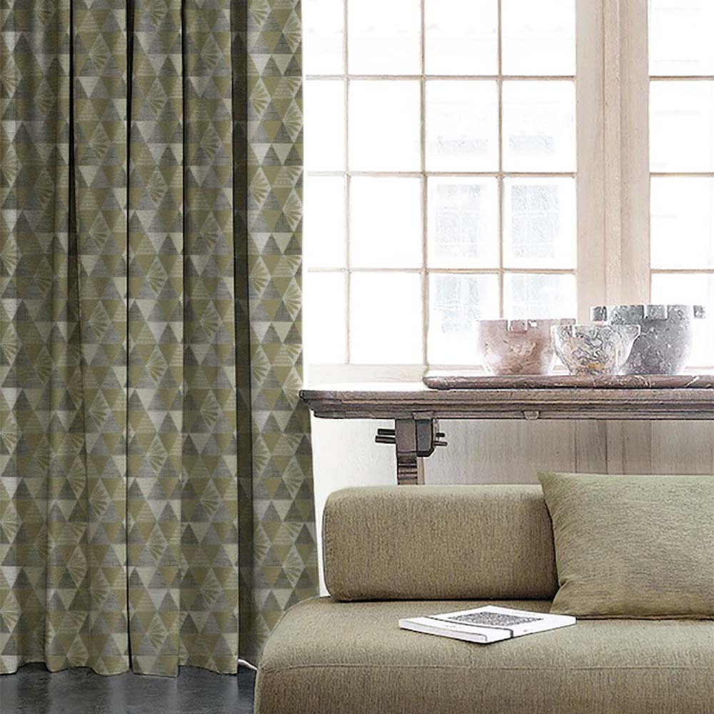 Petal Prism Geometric Dusty Olive Heavy Satin Room Darkening Curtains Set Of 2 - (DS339C)