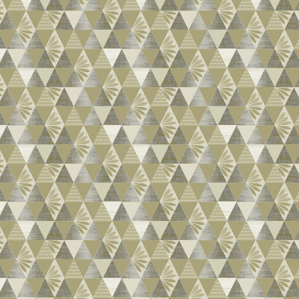 Petal Prism Geometric Dusty Olive Heavy Satin Room Darkening Curtains Set Of 2 - (DS339C)
