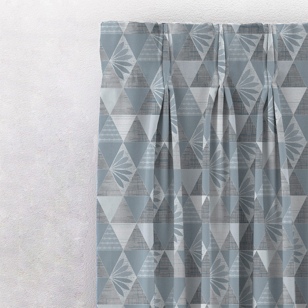 Petal Prism Geometric Dusty Blue Heavy Satin Room Darkening Curtains Set Of 2 - (DS339D)