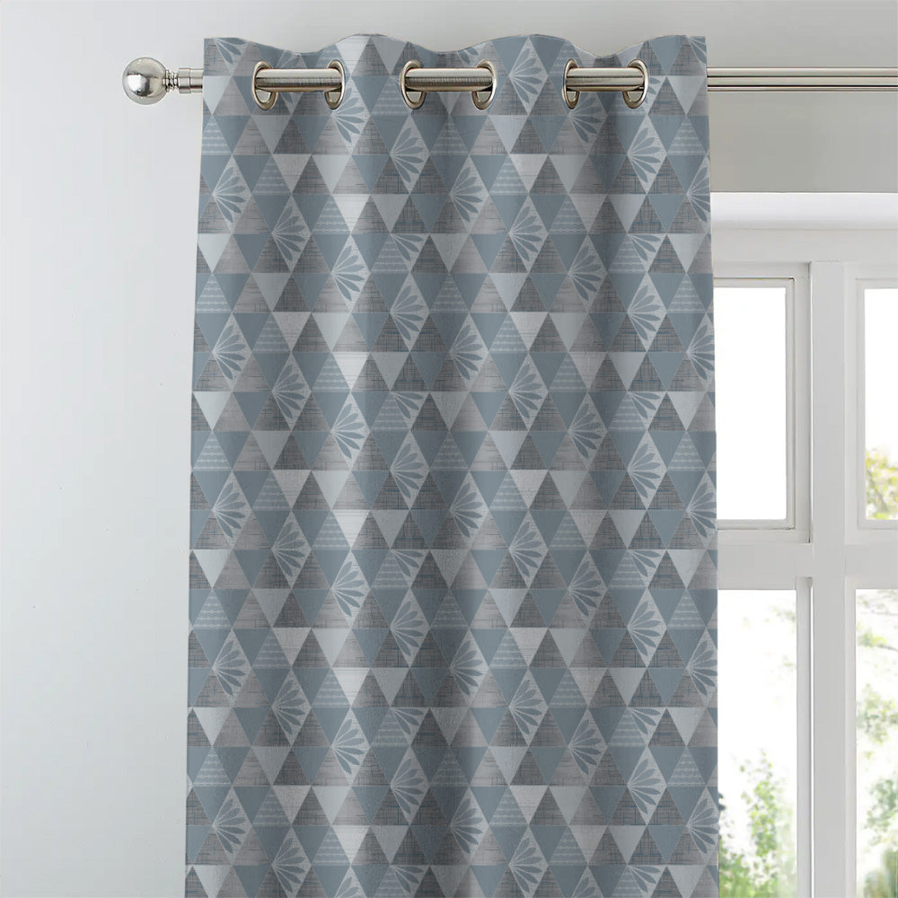 Petal Prism Geometric Dusty Blue Heavy Satin Room Darkening Curtains Set Of 2 - (DS339D)