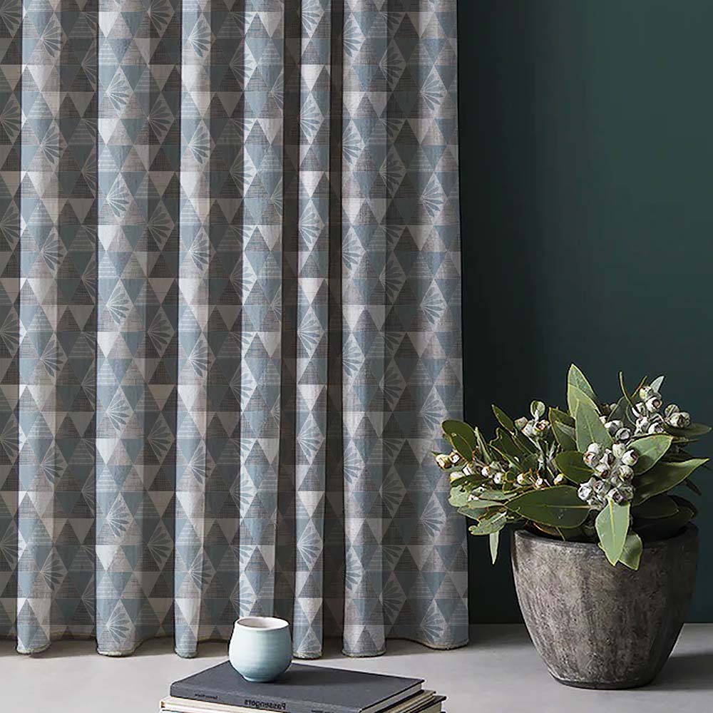 Petal Prism Geometric Dusty Blue Heavy Satin Room Darkening Curtains Set Of 2 - (DS339D)