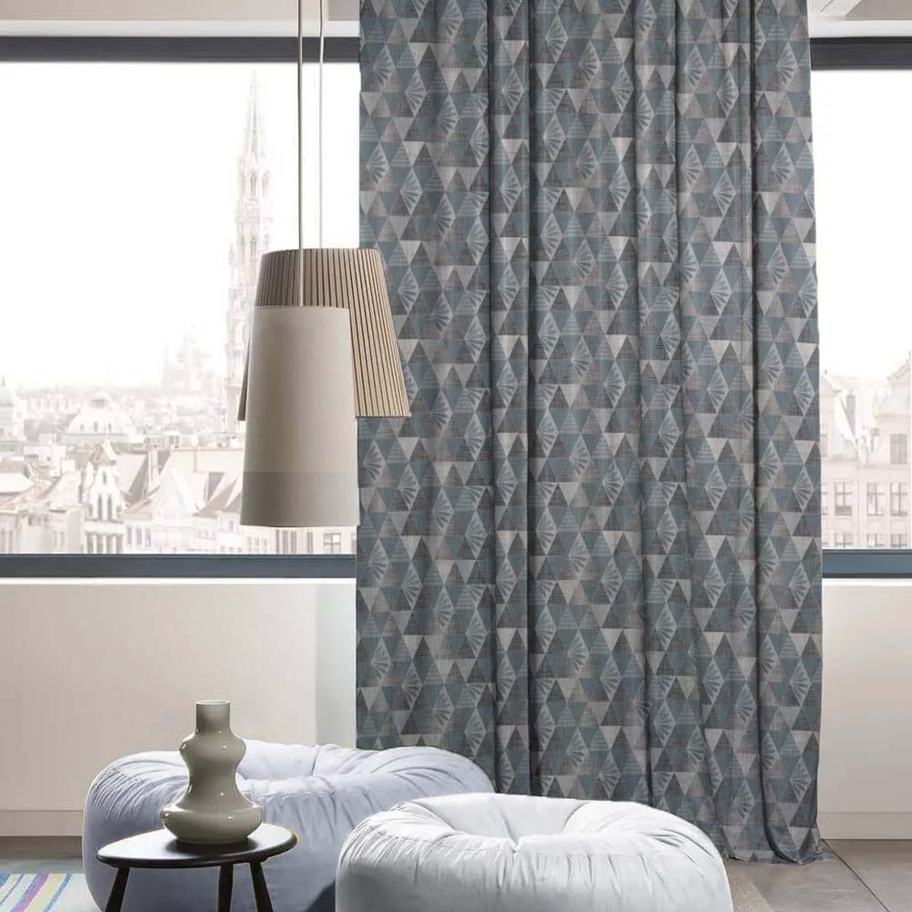 Petal Prism Geometric Dusty Blue Heavy Satin Room Darkening Curtains Set Of 2 - (DS339D)