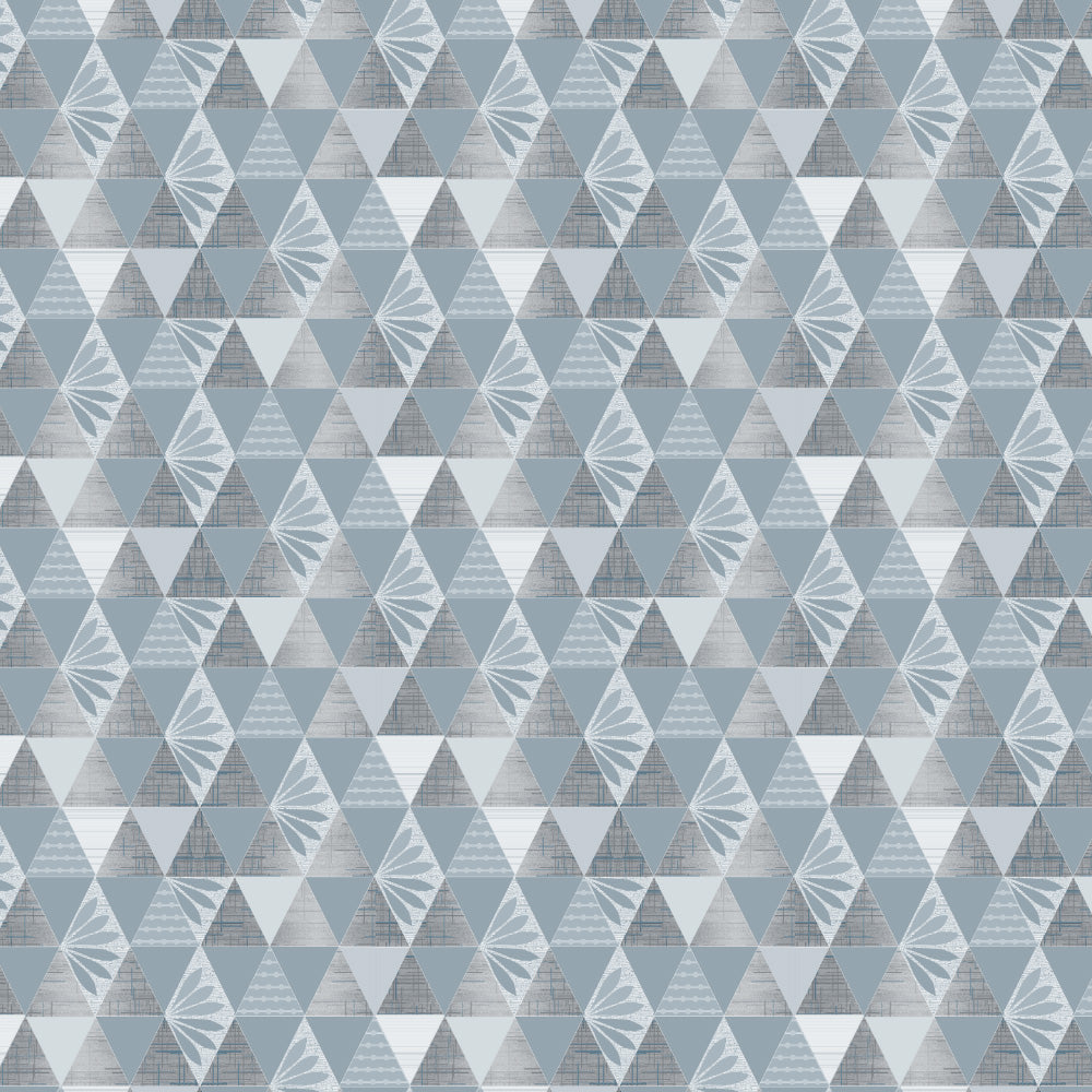 Petal Prism Geometric Dusty Blue Heavy Satin Room Darkening Curtains Set Of 2 - (DS339D)