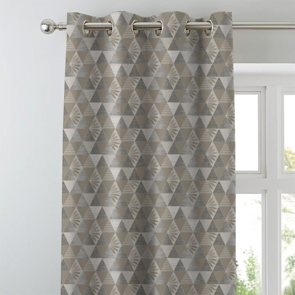 Petal Prism Geometric Cream Beige Heavy Satin Room Darkening Curtains Set Of 2 - (DS339E)