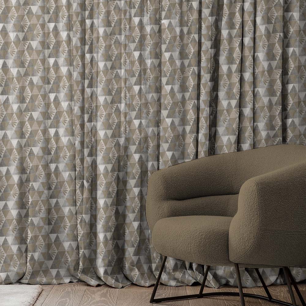 Petal Prism Geometric Cream Beige Heavy Satin Room Darkening Curtains Set Of 2 - (DS339E)