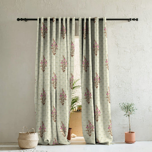 Mystical Meadows Floral Soft Pink Heavy Satin Room Darkening Curtains Set Of 2 - (DS343E)