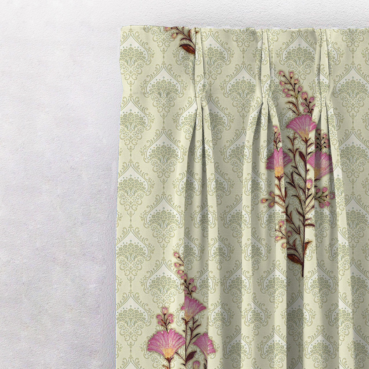 Mystical Meadows Floral Soft Pink Heavy Satin Room Darkening Curtains Set Of 2 - (DS343E)