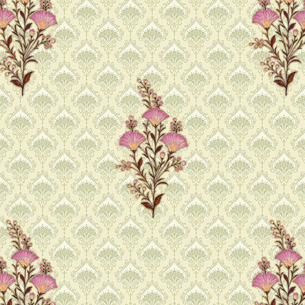 Mystical Meadows Floral Soft Pink Heavy Satin Room Darkening Curtains Set Of 2 - (DS343E)