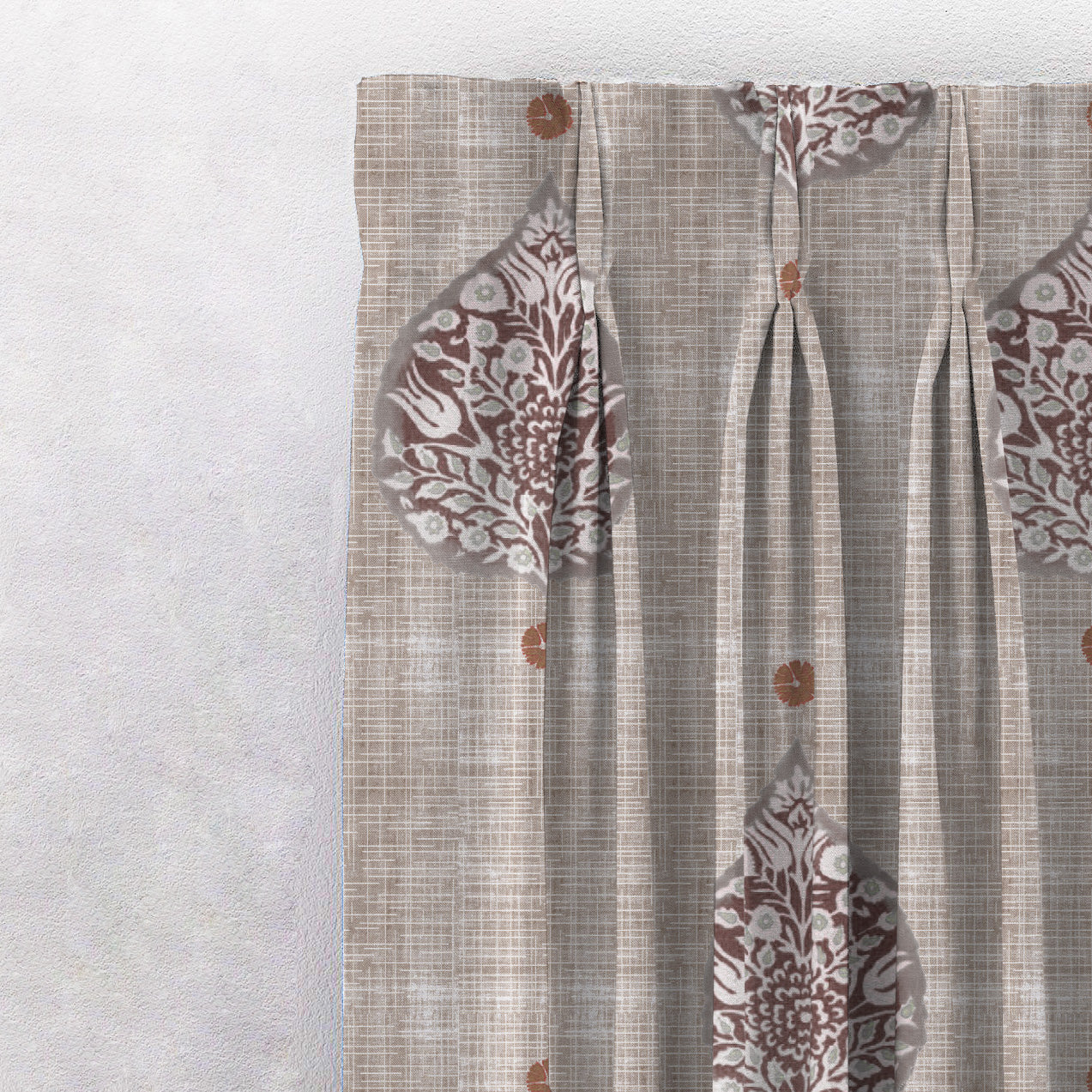 Leafy Charms Indie Wine Heavy Satin Room Darkening Curtains Set Of 2 - (DS347C)