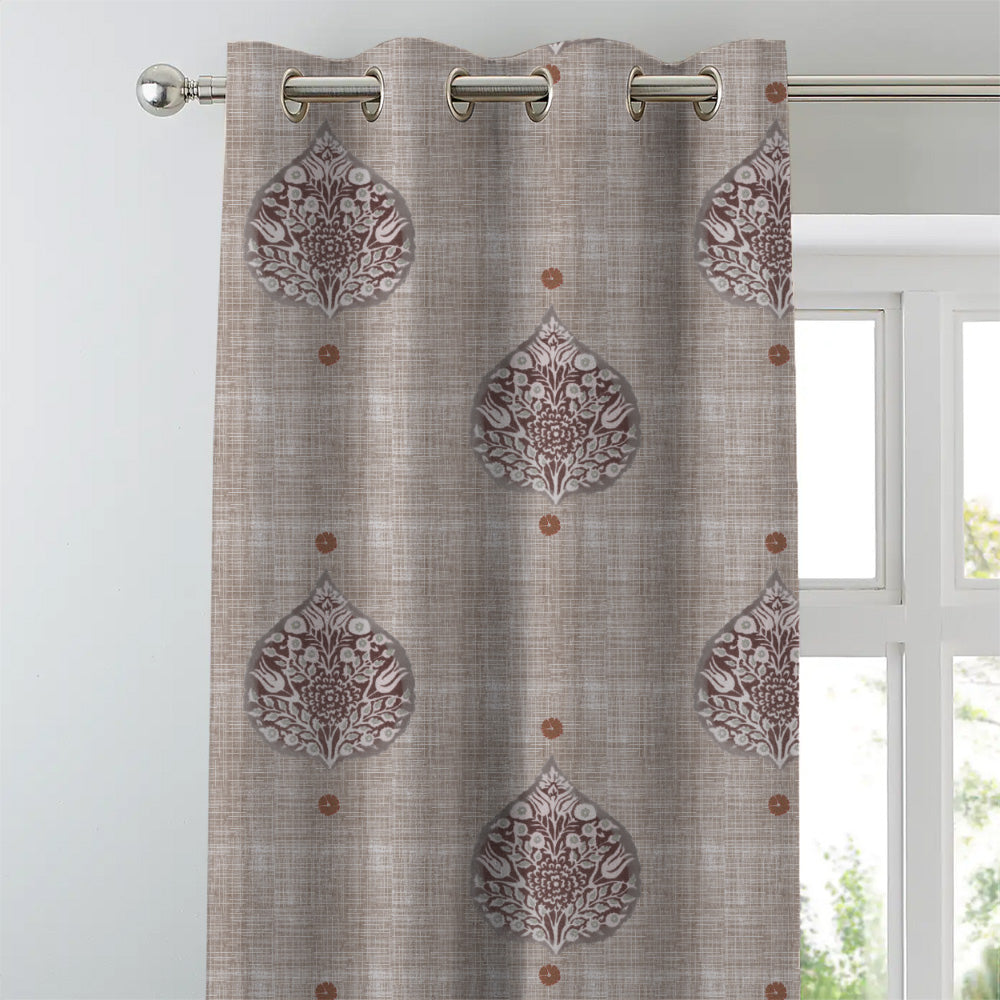 Leafy Charms Indie Wine Heavy Satin Room Darkening Curtains Set Of 2 - (DS347C)