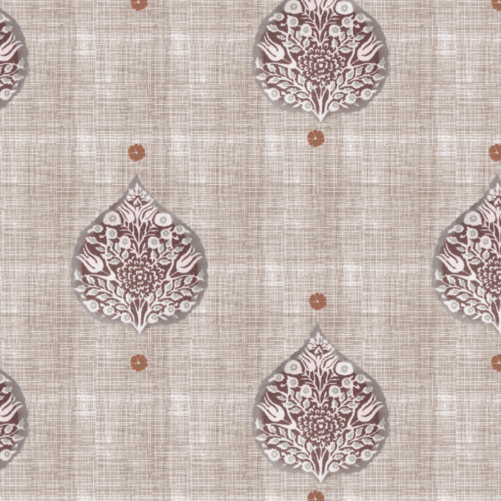 Leafy Charms Indie Wine Heavy Satin Room Darkening Curtains Set Of 2 - (DS347C)