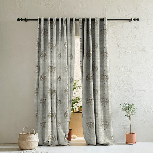 Leafy Charms Indie Sage Green Heavy Satin Room Darkening Curtains Set Of 2 - (DS347D)