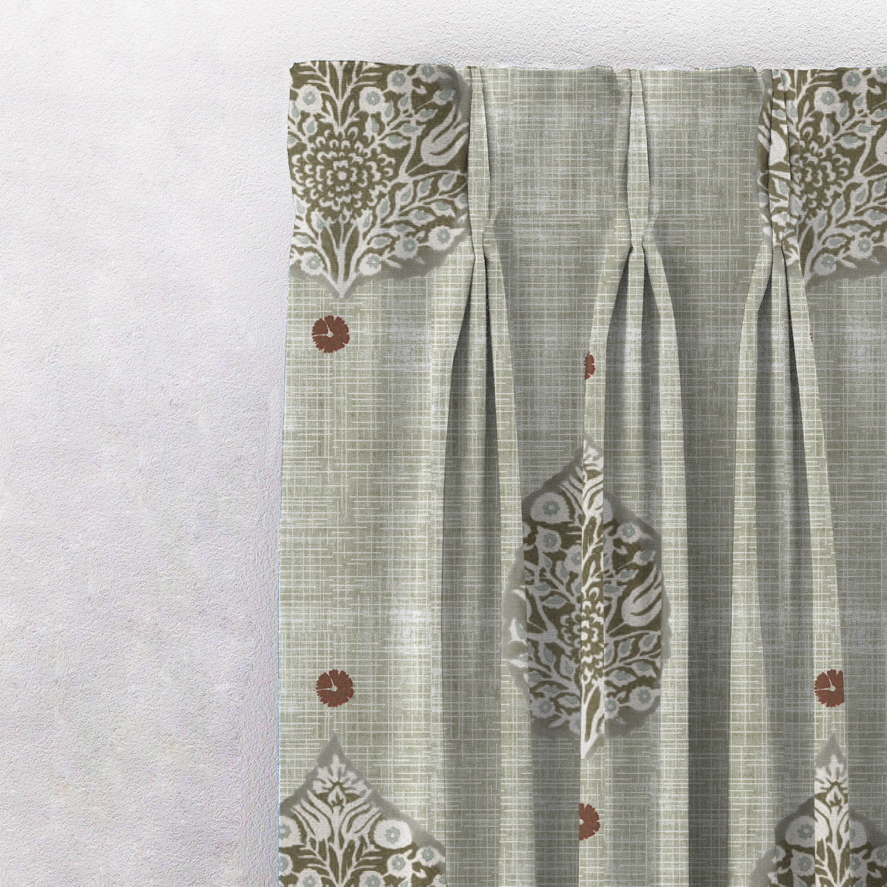 Leafy Charms Indie Sage Green Heavy Satin Room Darkening Curtains Set Of 2 - (DS347D)