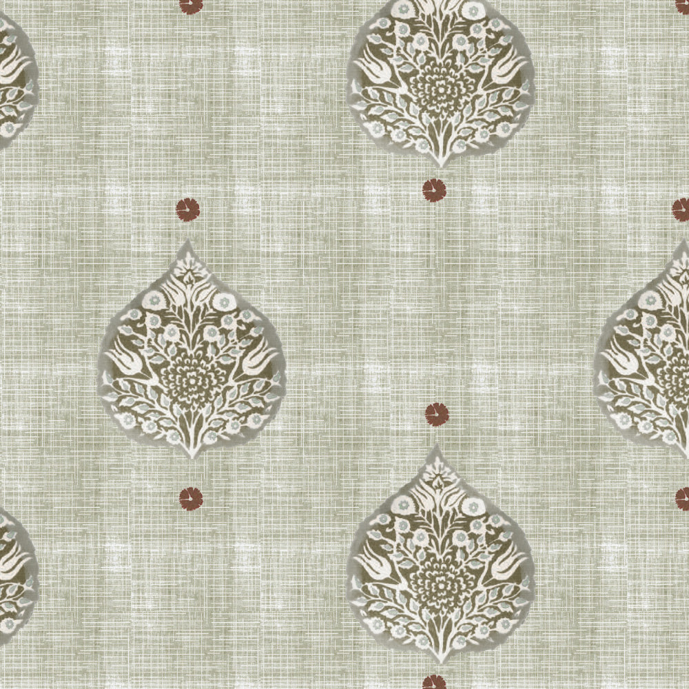 Leafy Charms Indie Sage Green Heavy Satin Room Darkening Curtains Set Of 2 - (DS347D)