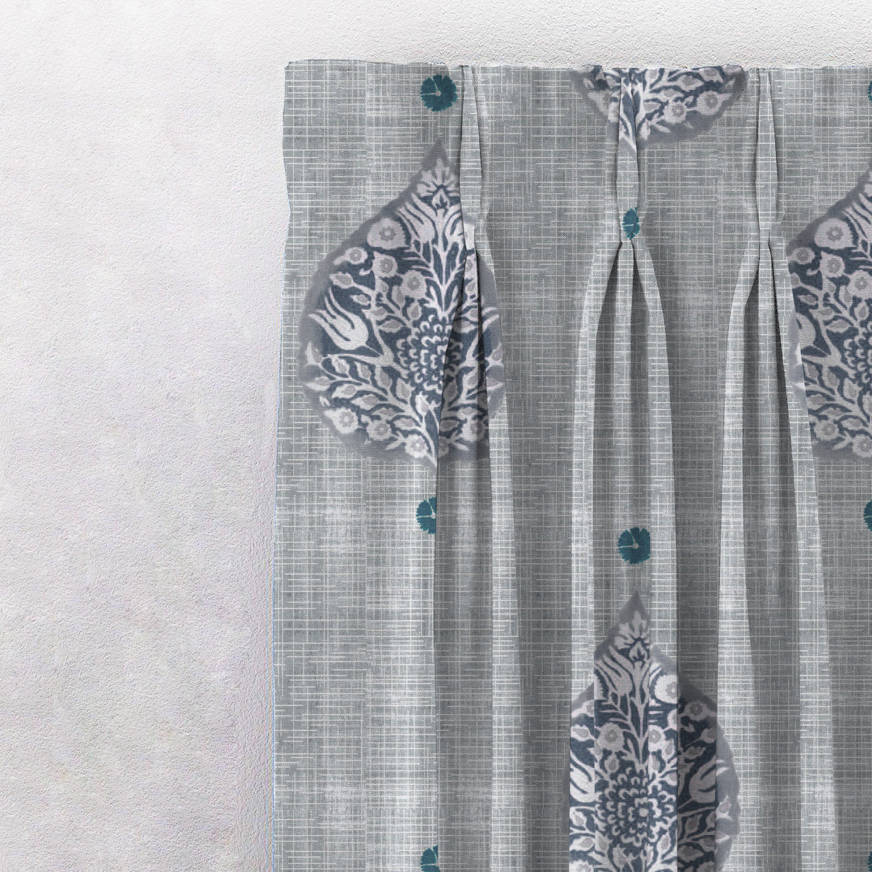 Leafy Charms Indie Navy Blue Heavy Satin Room Darkening Curtains Set Of 2 - (DS347E)