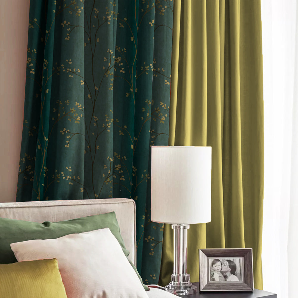 Elegant Floral Print Room Darkening Curtains Set of 2  DS357A