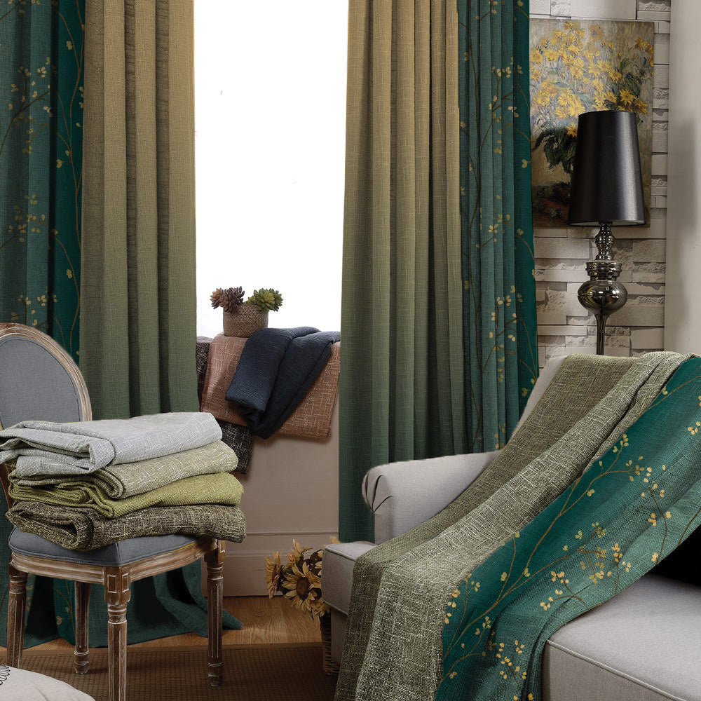 Gradient Garden Floral & Ombre Print Combination Room Darkening Curtains Set Of 4 Door Curtain - (357AOMBRE24)