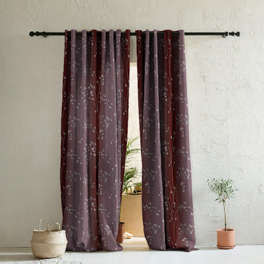 Mini Floral Trellis Floral Maroon Heavy Satin Room Darkening Curtains Set Of 2 - (DS357B)