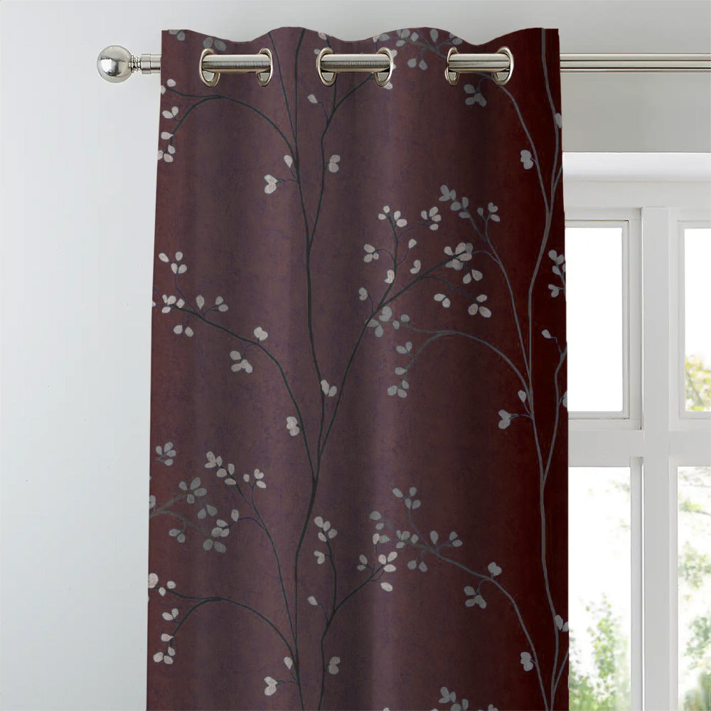 Mini Floral Trellis Floral Maroon Heavy Satin Room Darkening Curtains Set Of 2 - (DS357B)