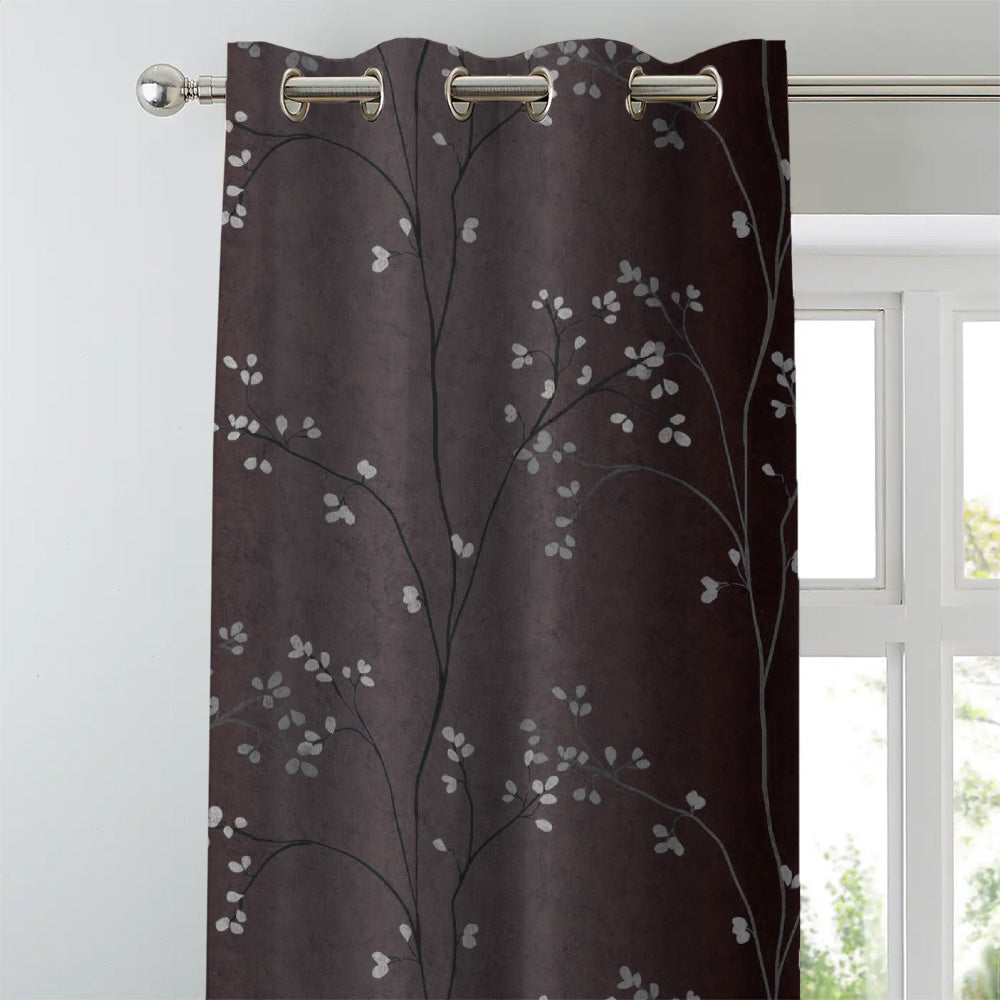 Mini Floral Trellis Floral Chocolate Brown Heavy Satin Room Darkening Curtains Set Of 2 - (DS357C)