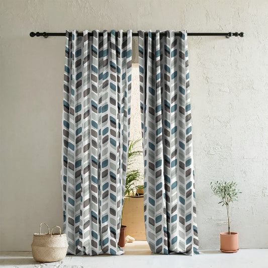Abstract Cubes Geometric Grey Heavy Satin Room Darkening Curtains Set Of 2 - (DS395C)