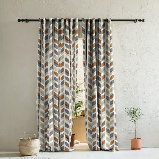 Abstract Cubes Geometric Brown Heavy Satin Room Darkening Curtains Set Of 2 - (DS395D)