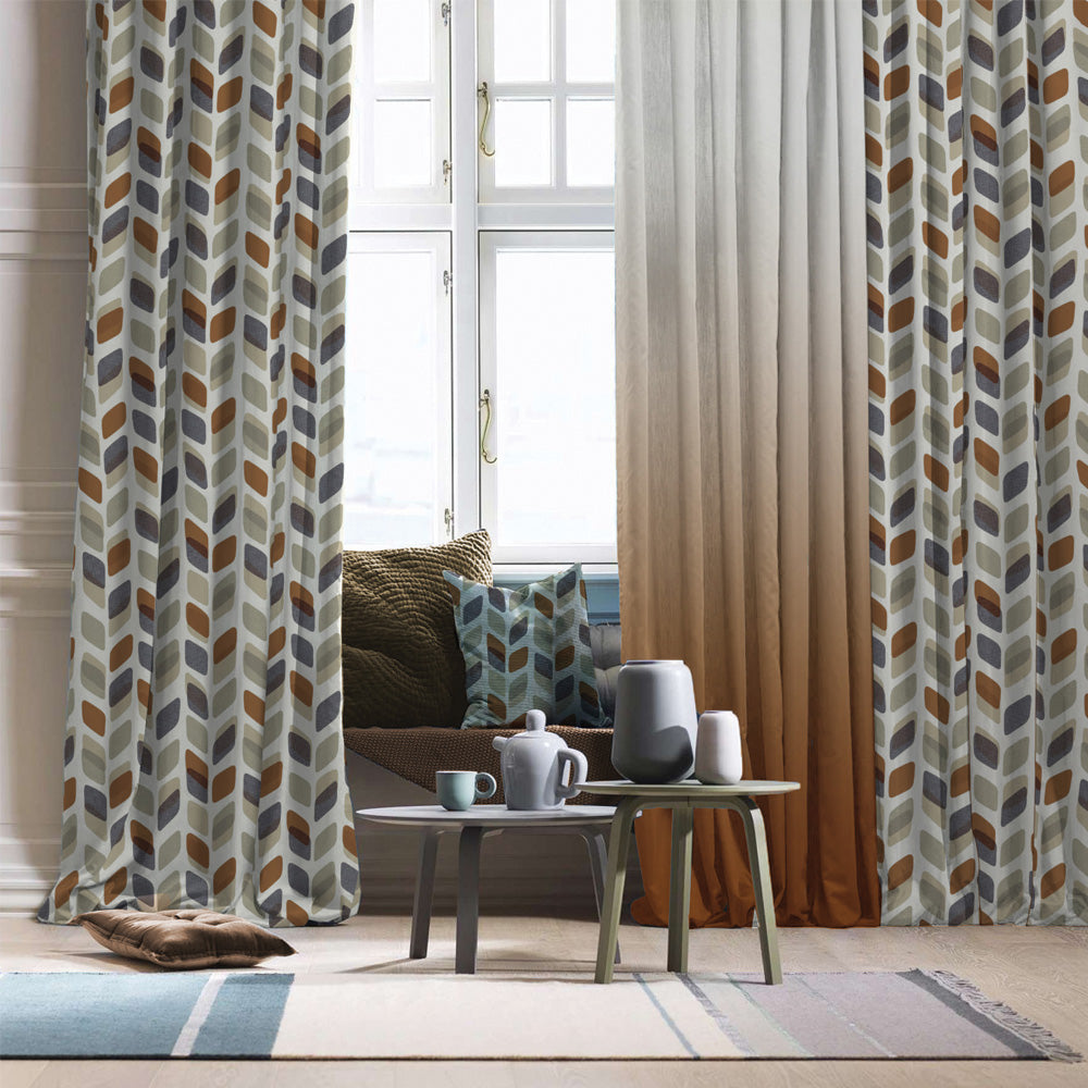 Geometric Illusions Floral & Ombre Print Combination Room Darkening Curtains Set Of 4 Door Curtain - (395DOMBRE22)