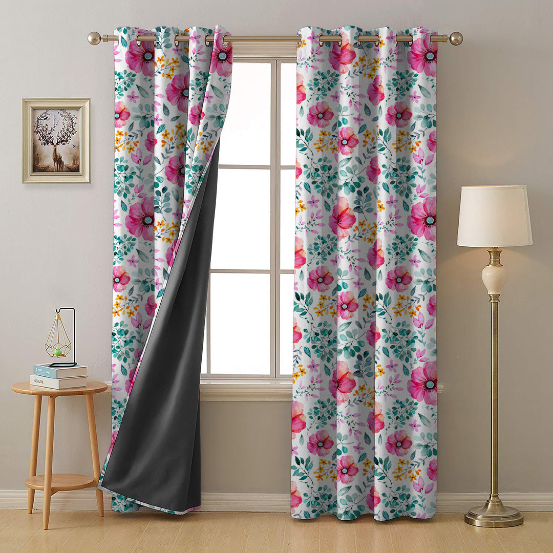 Elegant Floral Print Room Darkening Curtains- Set of 2 - DS03A
