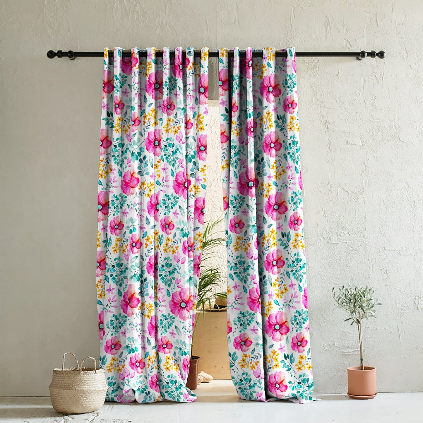 Elegant Floral Print Room Darkening Curtains- Set of 2 - DS03A