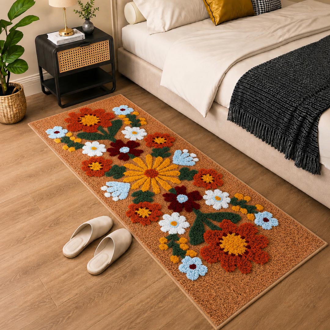 Tan Daisy Beige Runner Mat